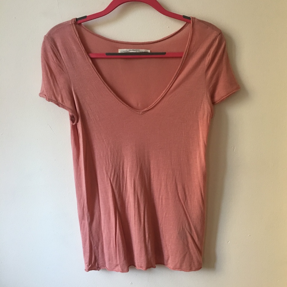 AllSaints Vetten Cotton V-Neck Short Sleeve Tee